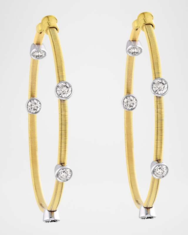 18K Gold Smooth Wire 10-Stone Diamond Hoop Earrings